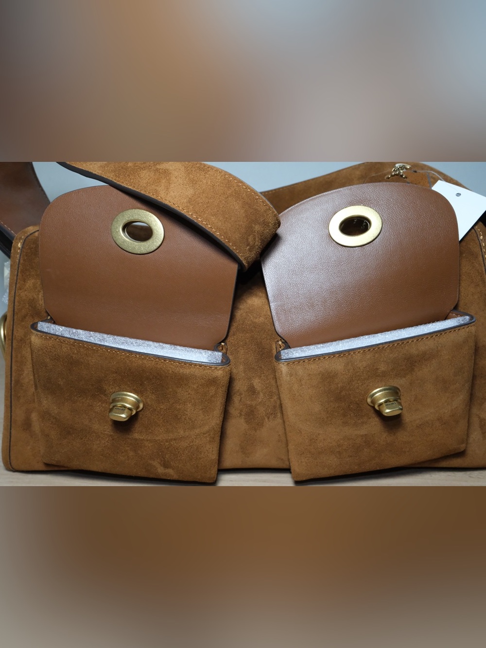 Coach Chestnut Brown Suede Turnlock Haversack Bag - Picture 9 of 16